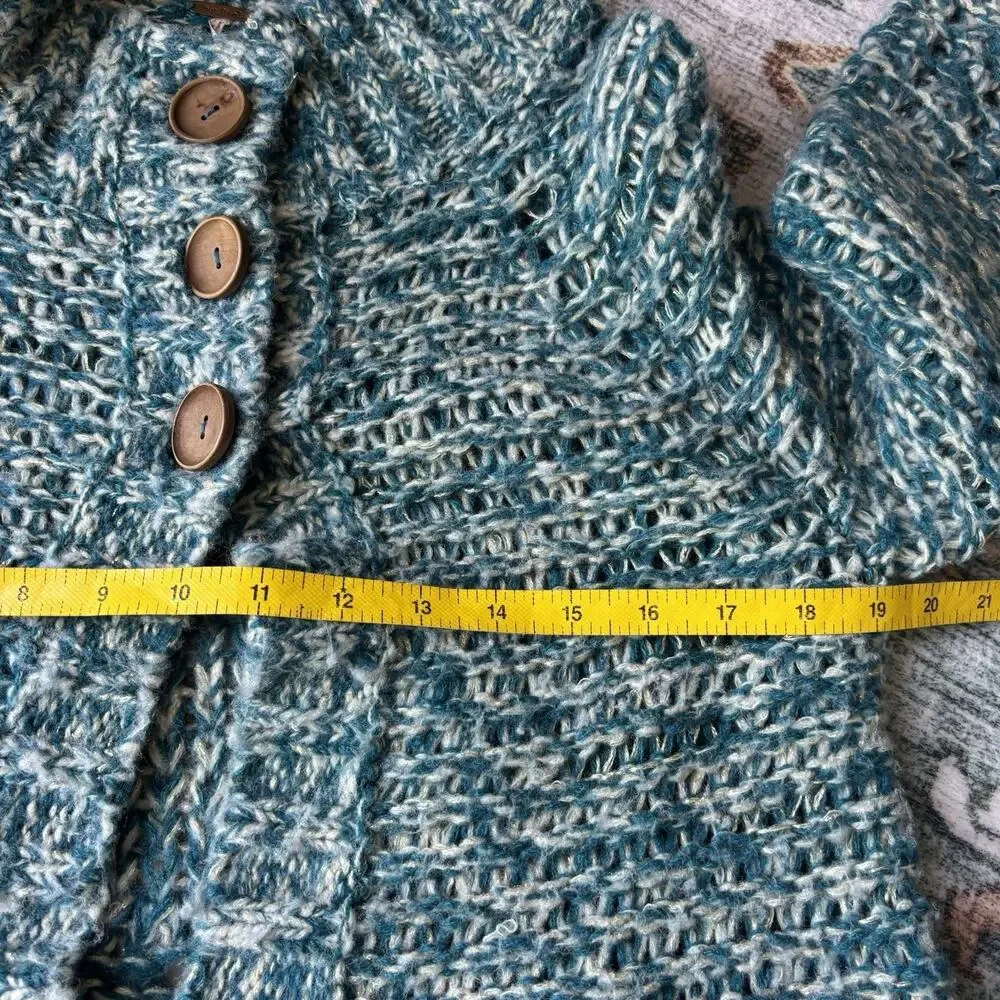 Free People Cardigan 3 Button Sweater Blue Chunky Knit Wool Blend Womens Small